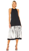 Tibi Pleated Sequin-embellished Poplin And Silk-georgette Midi Dress In Navy Multi
