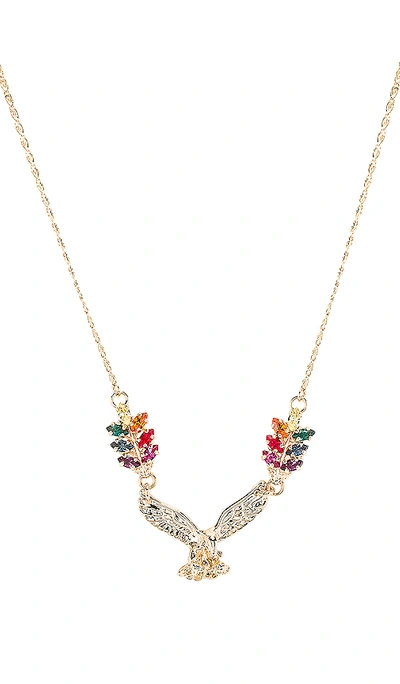 Anton Heunis Small Eagle & Tiny Leafs Necklace In Metallic Gold. In Rainbow & Gold