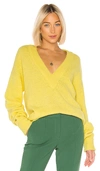Tibi V-neck Pullover Sweater With Arm Band Cuffs In Acid Yellow