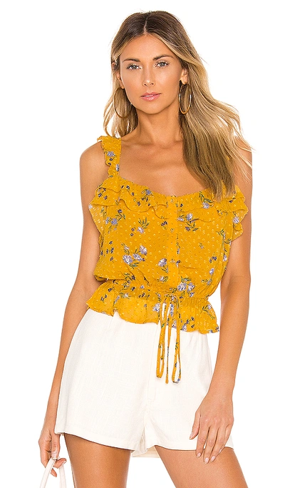 Astr Donna Ruffle Sleeveless Top In Marigold Multi Floral