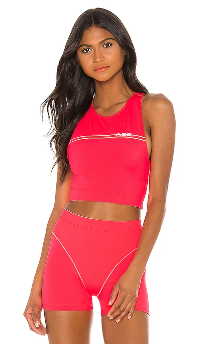 Adam Selman Sport Racer Cropped Printed Neon Stretch Top In Bright Pink