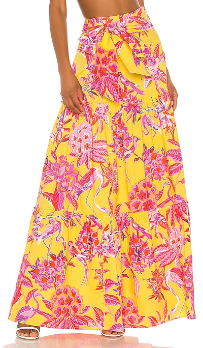 Banjanan Discovery Cotton Poplin Skirt In Flamingo Rhododendron Vibrant Yellow