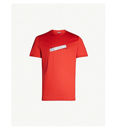 Lanvin Strikethrough Logo-print Cotton-jersey T-shirt In Scarlet Red