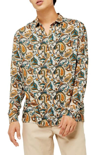 Topman Classic Fit Floral Paisley Button-up Sport Shirt In Green Multi