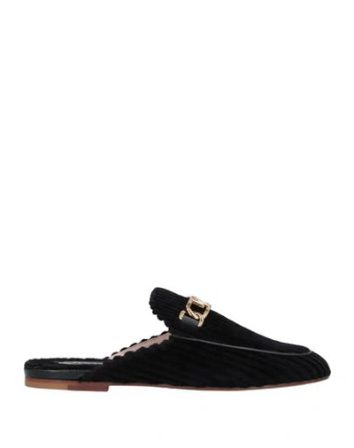 Tod's Woman Mules & Clogs Black Size 4.5 Textile Fibers, Leather