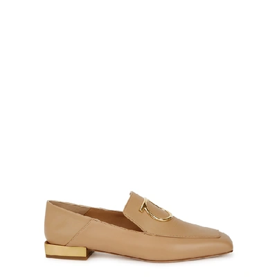 Ferragamo Lana Embellished Leather Collapsible-heel Loafers In Tan
