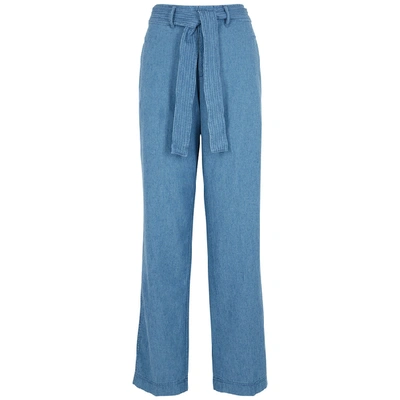 Tory Burch Blue Wide-leg Linen-blend Trousers