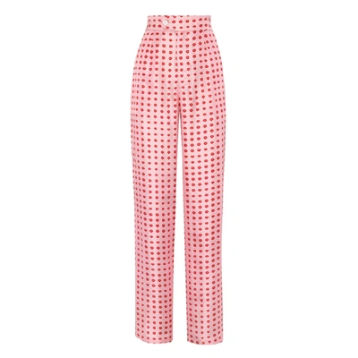Lisou Salome Lip Printed Silk Trouser In Pink Red Lips