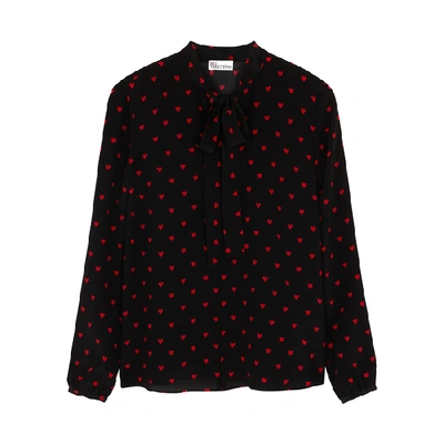 Red Valentino Pussy-bow Printed Silk Crepe De Chine Blouse In Black