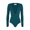 ALEXANDRE VAUTHIER TEAL PLUNGE BODYSUIT