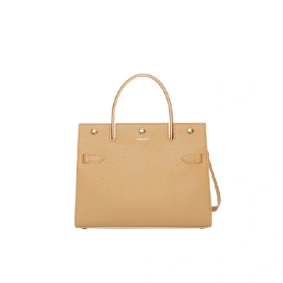 Burberry Small Leather Title Bag In Honey