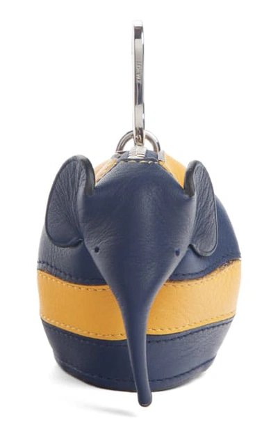 Loewe Rugby Stripe Leather Elephant Bag Charm - Brown In Yellow Mango/ Marine