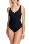 PROFILE BY GOTTEX SHIRRED V-NECK ONE-PIECE SWIMSUIT,ETT2096