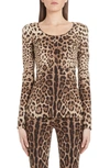 DOLCE & GABBANA LEOPARD PRINT STRETCH SILK TOP,F73V6TFSADD