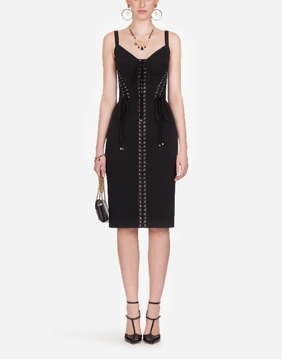 Dolce & Gabbana Cady Midi Dress With Eyelets In Black