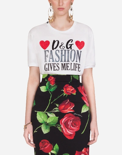 Dolce & Gabbana T-shirt With D&g Fashion Gives Me Life Print In White