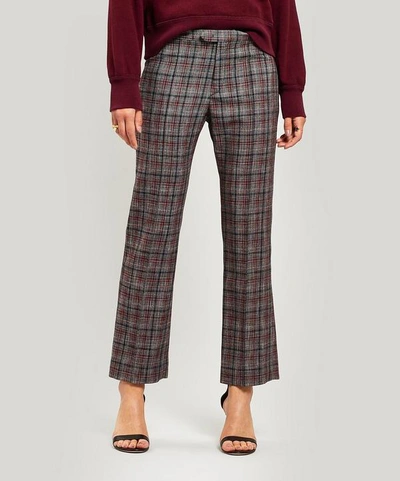 Isabel Marant Derys Check Wool Blend Boot Cut Trousers In Grey