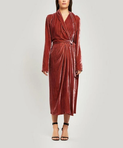 Rick Owens Velvet Wrap Gown In Burnt Pink