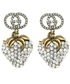 GUCCI Gold-Tone Crystal Strawberry Drop Earrings,5057865754321