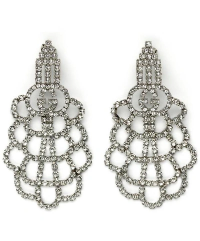 Gucci Silver-tone Crystal Logo Drop Earrings