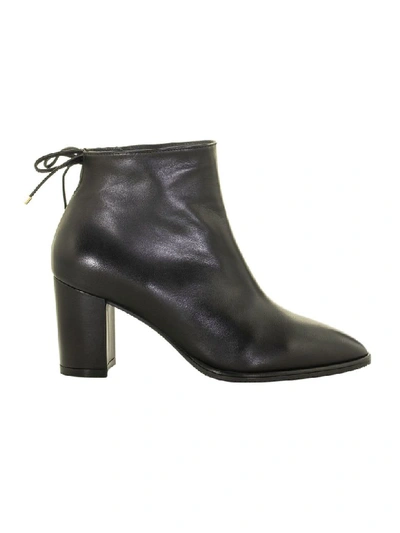Stuart Weitzman Gardiner Leather Block-heel Ankle Booties In Black Nappa Leather