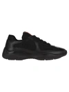 Prada Black Leather & Mesh Lace-up Sneakers