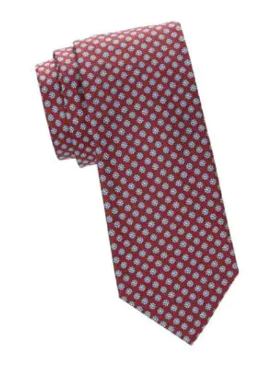 Canali Floral Silk Tie In Red