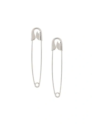 Balenciaga Safety-pin Drop Earrings In Silver