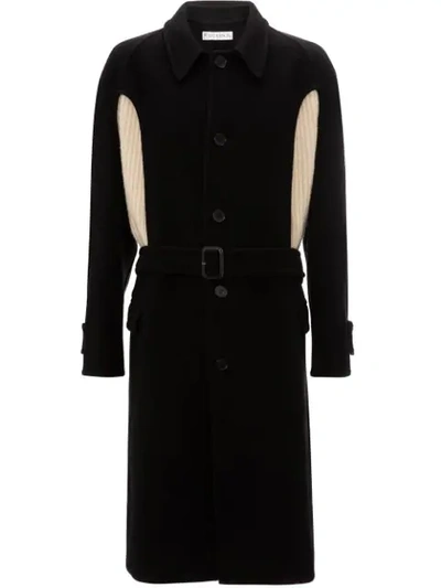 Jw Anderson Wool-cashmere Jumper-inset Coat In Black