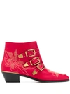 Chloé Susanna Low Heels Ankle Boots In Red Leather In Red