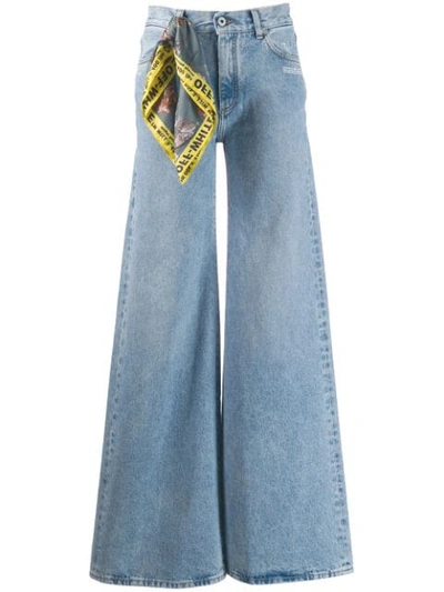 Off-white Scarf-detailed Mid-rise Wide-leg Jeans In Blue