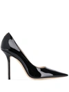 Jimmy Choo Pointed Toe Stiletto Pumps In Patent Leather In Black