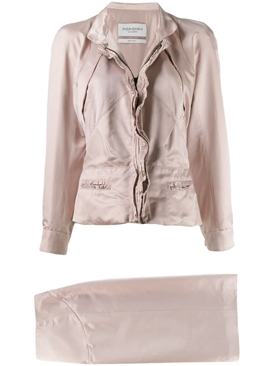 Pre-owned Saint Laurent 修身夹克与半身裙套装 In Pink