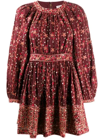 Ulla Johnson Daya Embellished Embroidered Linen And Cotton-blend Mini Dress In Burgundy