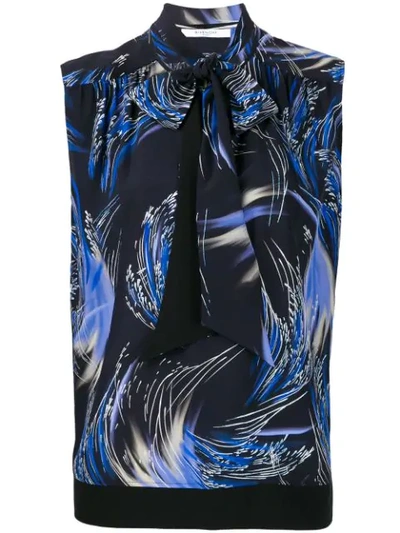 Givenchy Wave-print Scarf-neck Crepe Blouse In Black