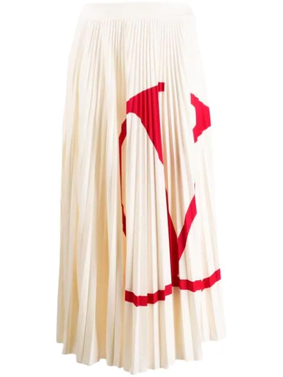 Valentino Vlogo Print Pleated Jersey Midi Skirt In Neutrals