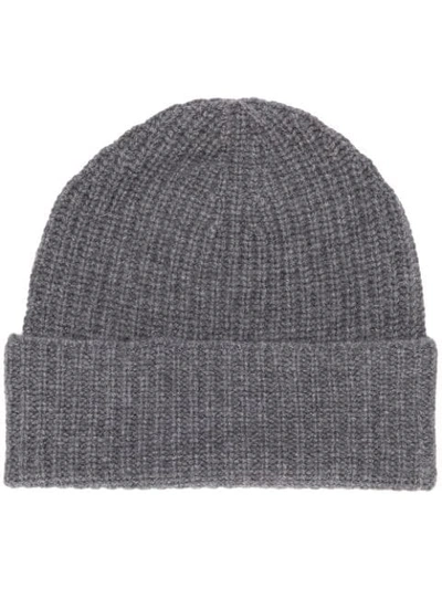 Agnona Ribbed Cashmere Beanie In Grey