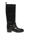 RED VALENTINO LEATHER BOOT WITH FLOWER DETAIL PUZZLE BLACK COLOR,10998245