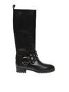 Red Valentino Leather Boot With Flower Detail Puzzle Black Color In Black