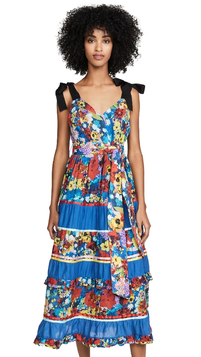 Alice And Olivia Gayla Floral Tiered A-line Midi Dress In Colorful Blossom Riviera