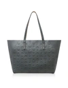 Mcm Klara Monogrammed Leather Shopper Tote In Charcoal/silver