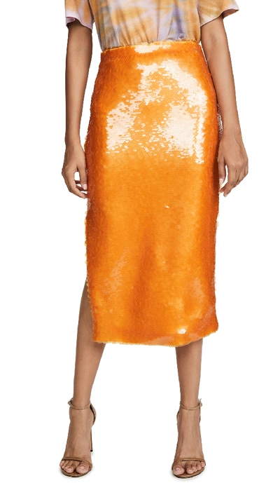 Prabal Gurung Sequined Pencil Skirt In Tangerine
