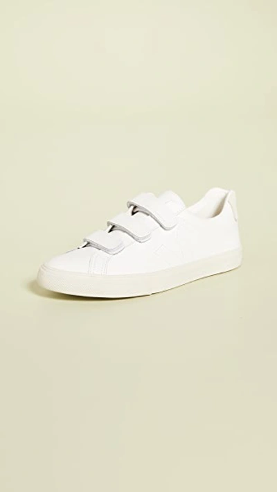 Veja 3-lock Logo Suede-trimmed Leather Sneakers In White