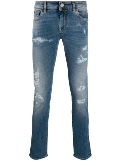 Dolce & Gabbana Distressed Skinny Jeans In Blue