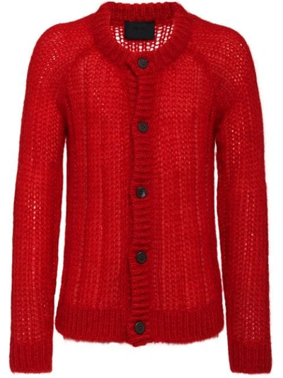 Prada Ribbed Knitted Cardigan - 红色 In Red