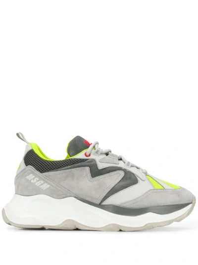 Msgm Chunky Mesh & Suede Trainers In Grey