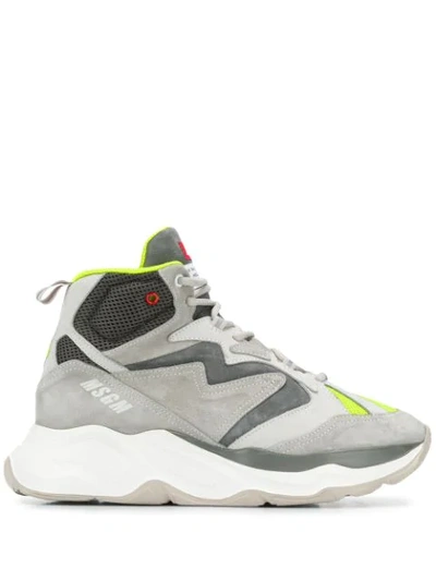 Msgm Attack Mixed-media Leather & Mesh High-top Sneakers In Light Grey