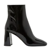 Prada Block Heel Patent Leather Bootie In Black Pat