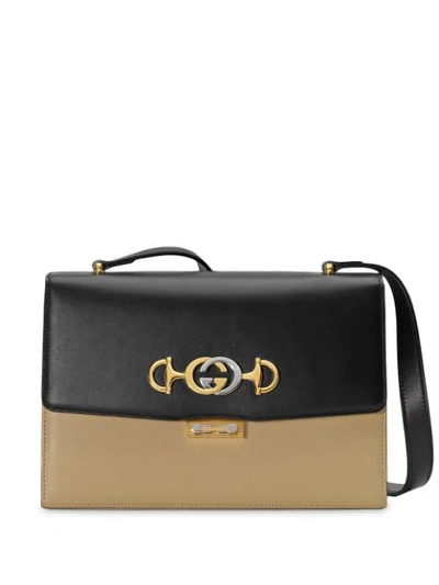 Gucci Small Zumi Two Tone Leather Shoulder Bag - Black In Neutral