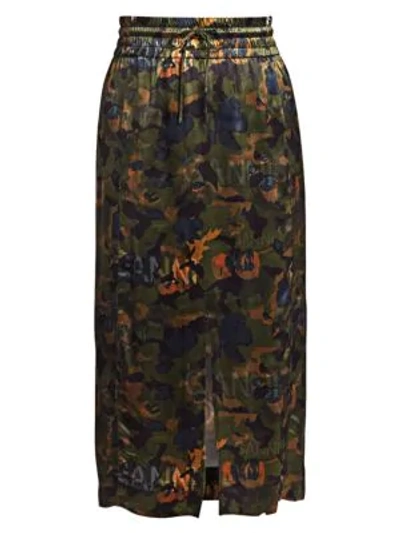 Ganni Floral Print Satin Midi Skirt In Kalamata